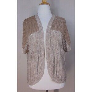 Y2k Womens Open Front Knit Duster Sweater Size 3x Cream Tan Fairycore Mature USA